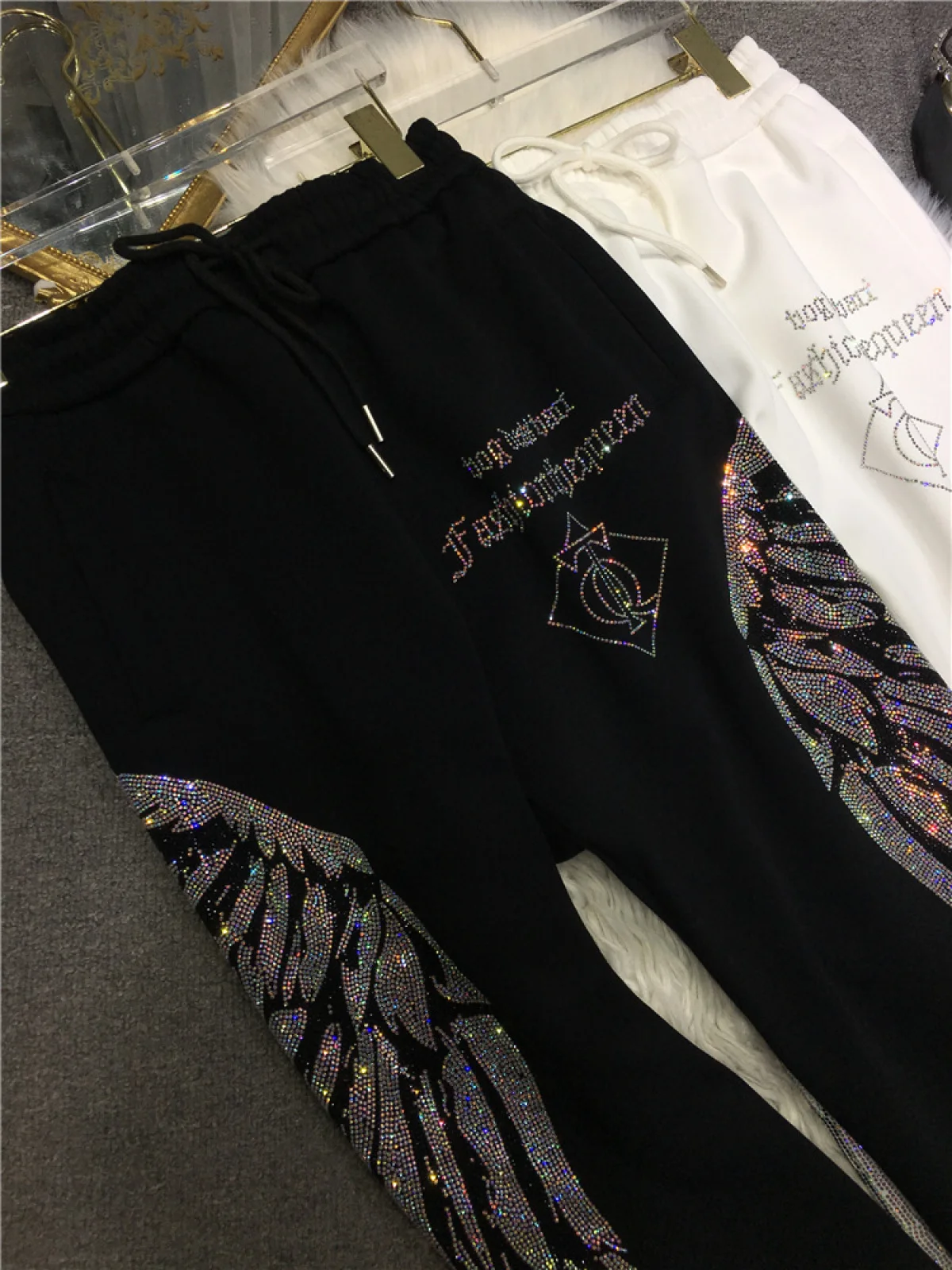 Pantalones de chándal con diamantes de imitación para mujer, ropa deportiva holgada de paracaídas, de talla grande, 150KG, Y2K