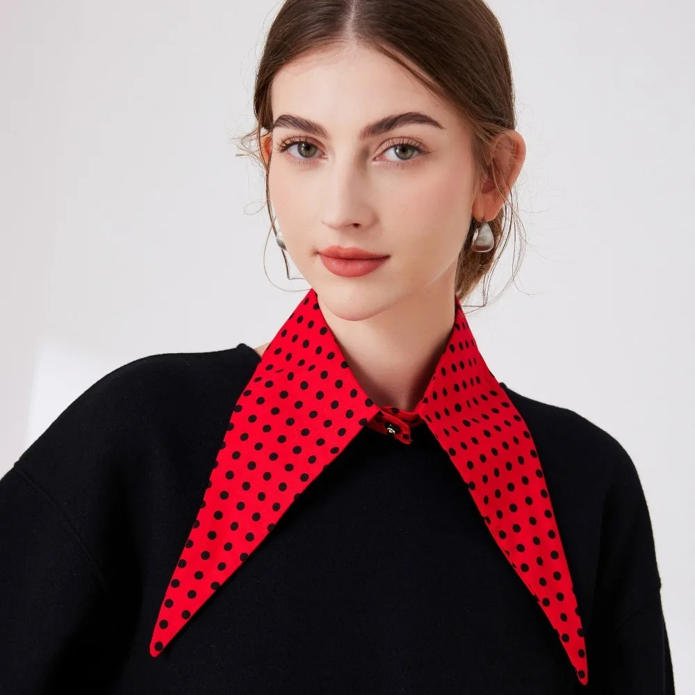 

Fashion Dot Floral Print Fake Collar Detachable Red False Collar Lapel Shirt Collar