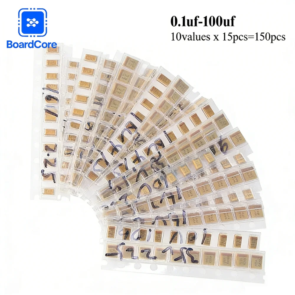 

Набор танталовых SMD-конденсаторов (150 шт.) 1-220 мкФ (1 мкФ, 2.2 мкФ, 4.7 мкФ, 10 мкФ, 47 мкФ) в корпусах A/B для DIY электроники
