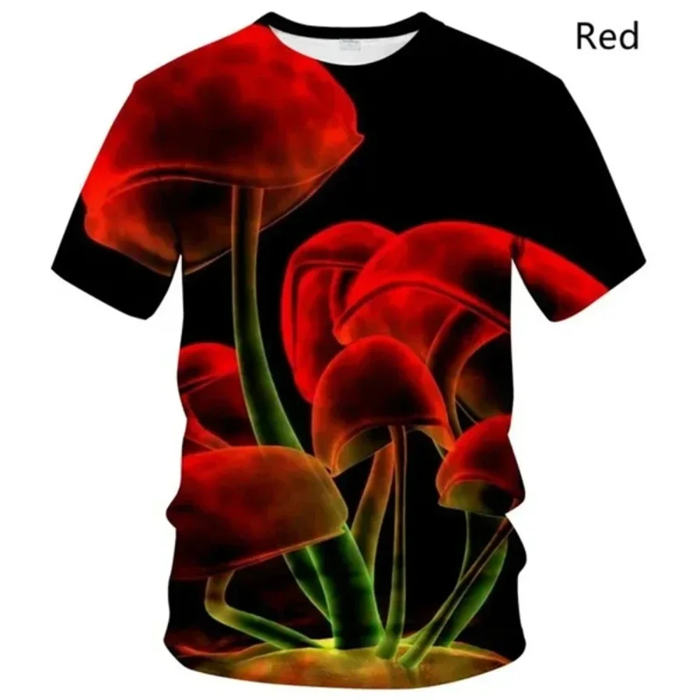2025 حار الفطر ثلاثية الأبعاد الطباعة الرجال تي شيرت الصيف النبات نمط س الرقبة المحملة الأعلى الكرتون عادية عالية الجودة للجنسين قصيرة الأكمام