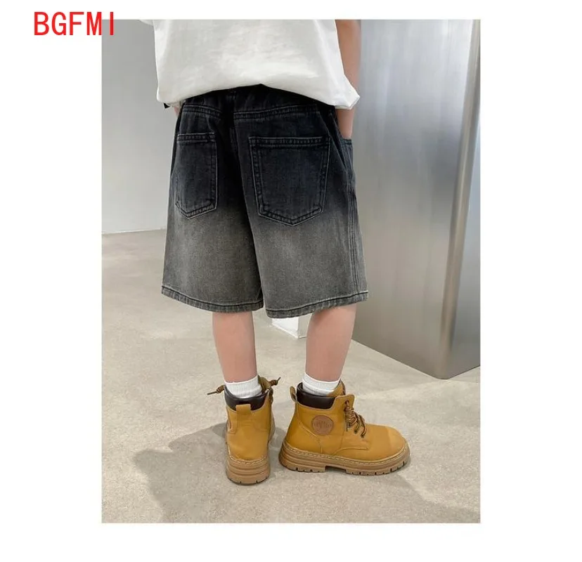 2024 Summer Pants Teenage Boy\'s Shorts New Cotton Thin Gradient Color Denim Shorts Children Short Jeans Clothing for Junior Boy