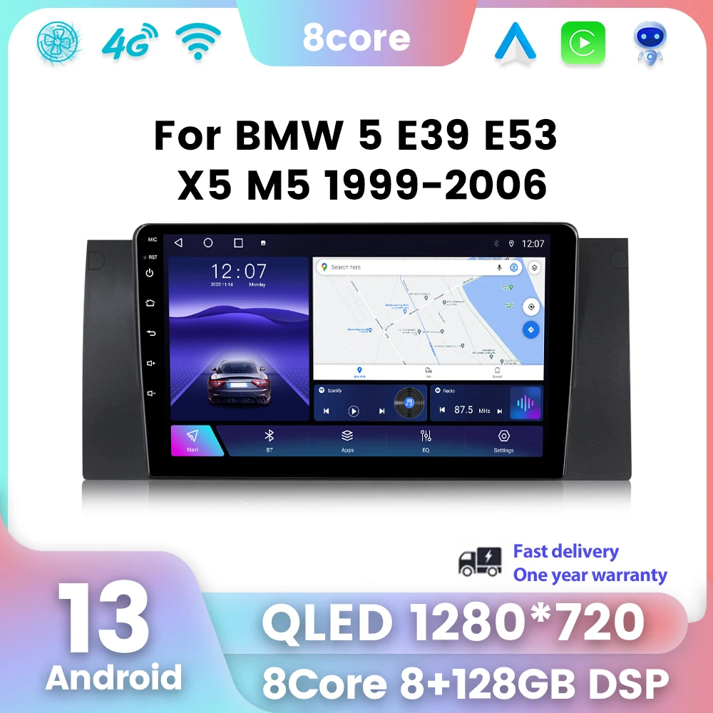 Android 13 Rádio Do Carro Para BMW M5 E39 E53 X5 1999 2000 2001 2002 2003 2004 2005 2006 CarPlay Auto Multimedia Player Navegação GPS android auto multimídia automotiva bluetooth carplay sistema inteligente carro