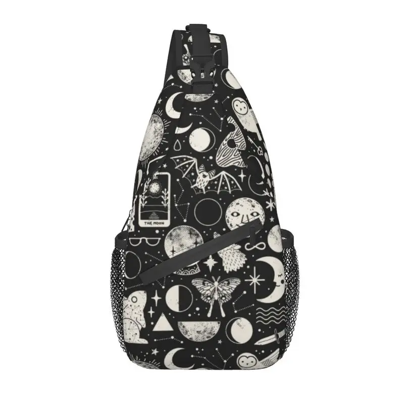 

Celestial Space Lunar Pattern Sling Chest Bag Halloween Witch Shoulder Crossbody Backpack for Men Cycling Camping Daypack