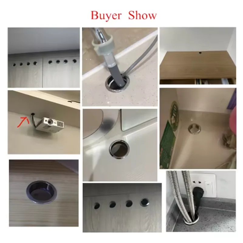 1-5Pcs Alloy Desk Cable Grommet Decorative Ring Hole Cover Black Silver for Office Computer Desk Wire Management Dia 18-70mm