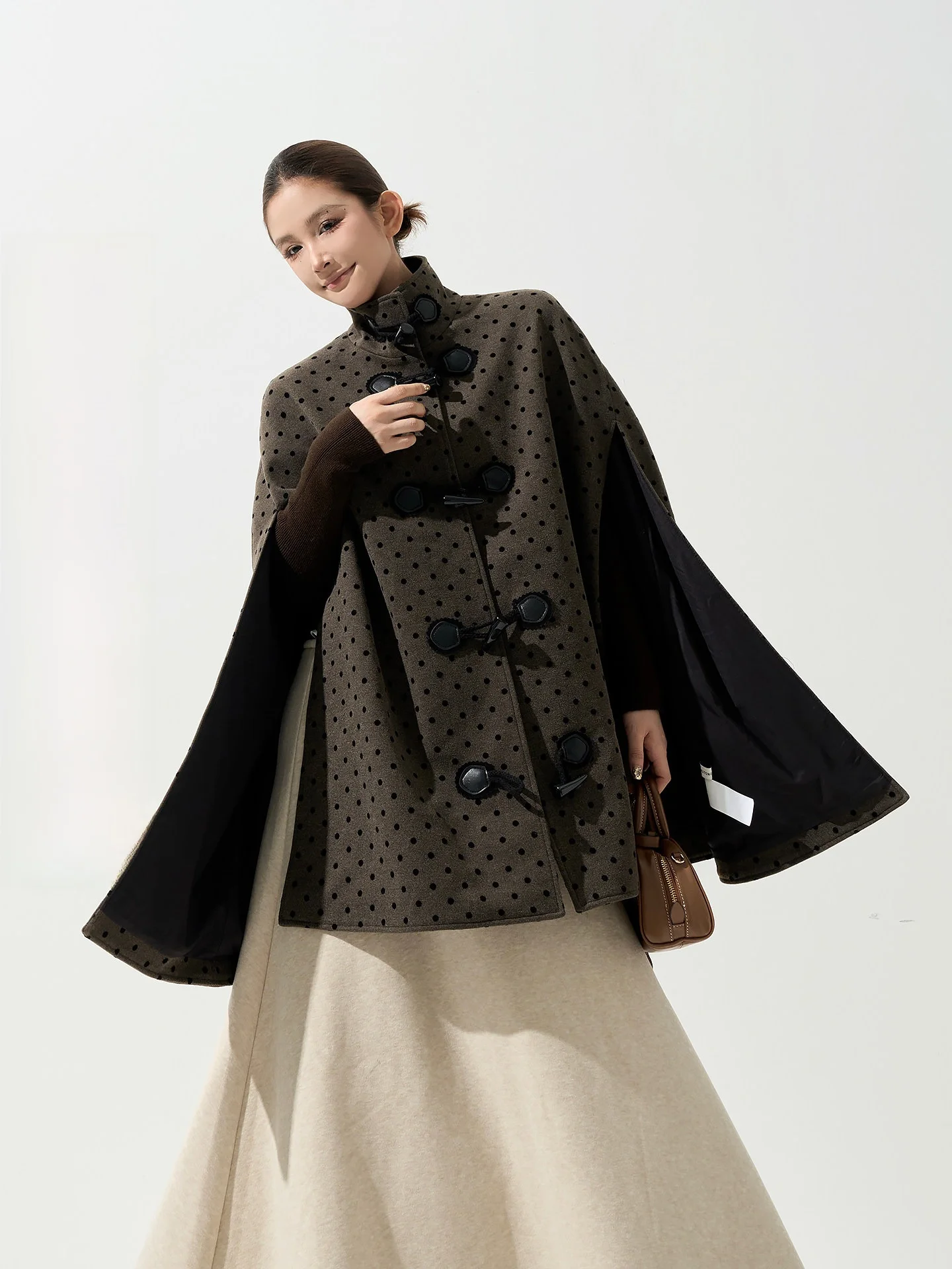 

Женский кардиган оверсайз в клетку с воротником-хомутом и принтом в горошек, осенне-зимний, в корейском стиле, свободный, с открытым передом