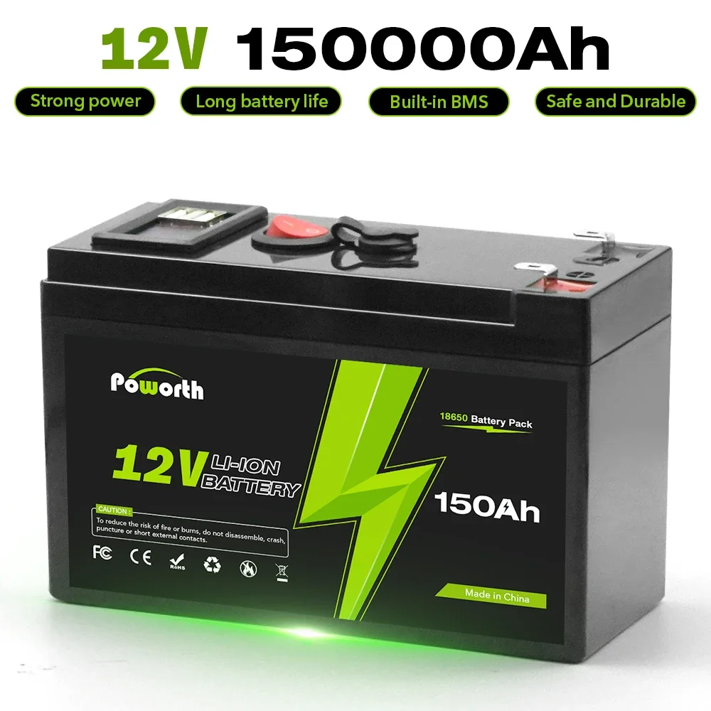 

POWORTH 12V 150Ah Lithium 18650 Deep Cycle Rechargeable Battery | 2500-7000 Life Cycles & 10-Year lifetime | Built-in BMS