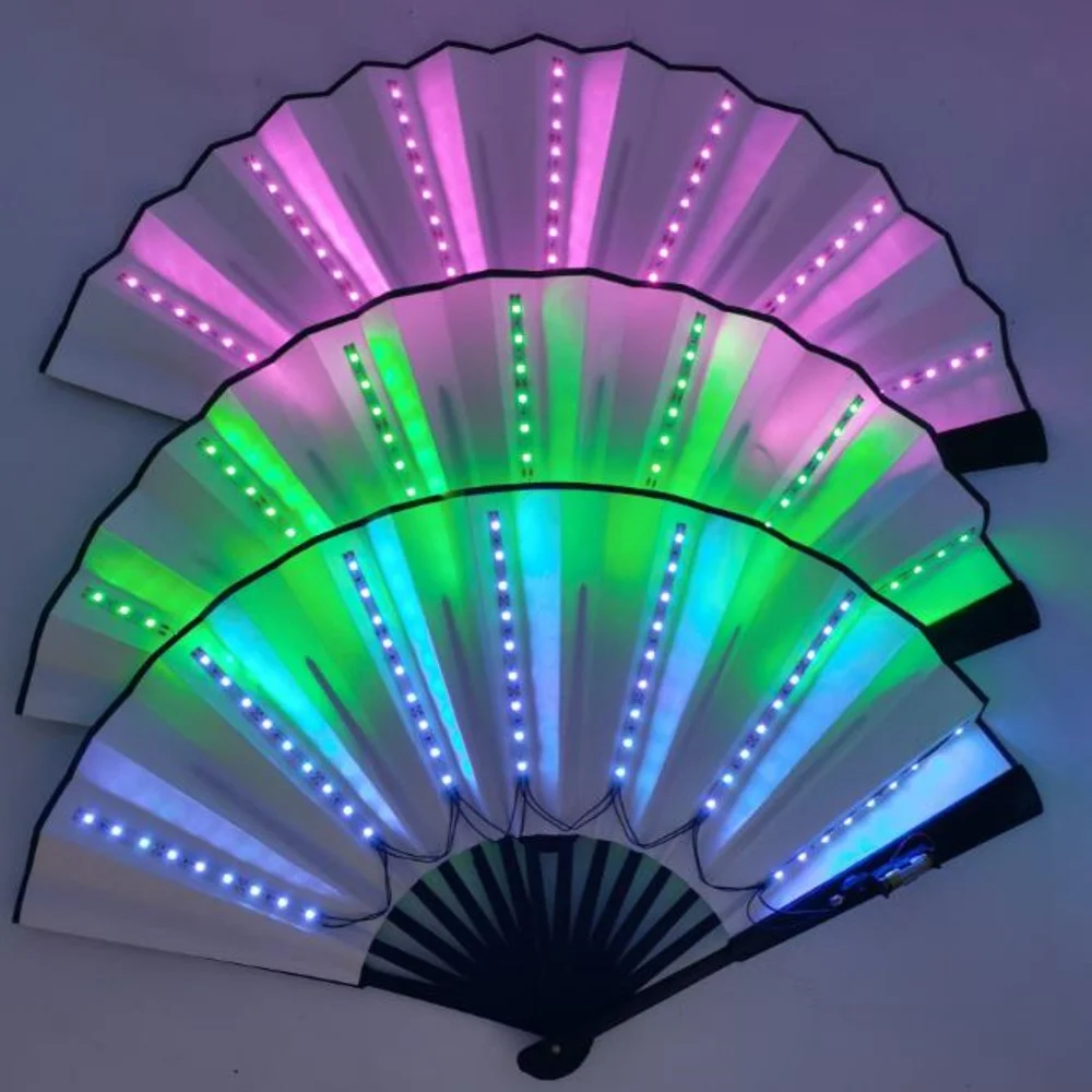 

Party Decoration Luminous Folding Glow Fan 13inch Led Play Colorful Hand Held Rave Fans For Dance Neon DJ Night Club Party