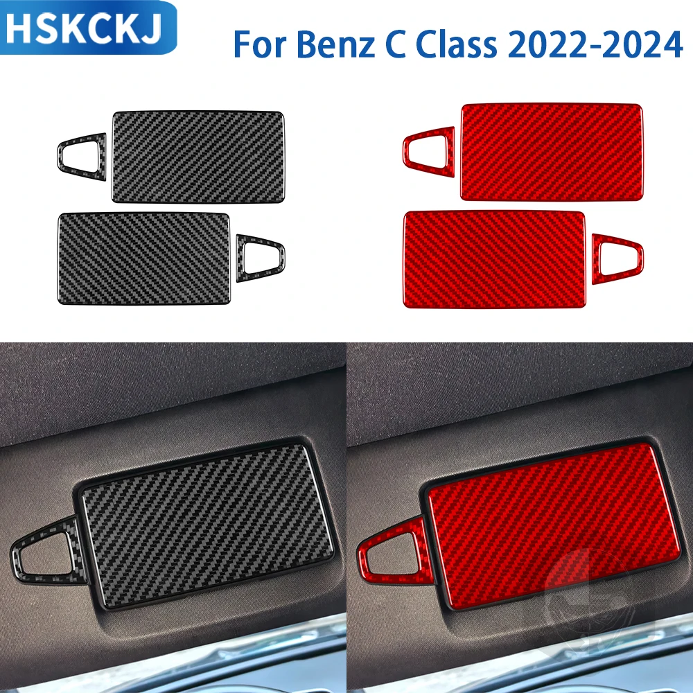 For Mercedes Benz C Class 2022-2024 Accessories Real Soft Carbon Fiber Makeup Mirror Panel Cover Trim Sticker