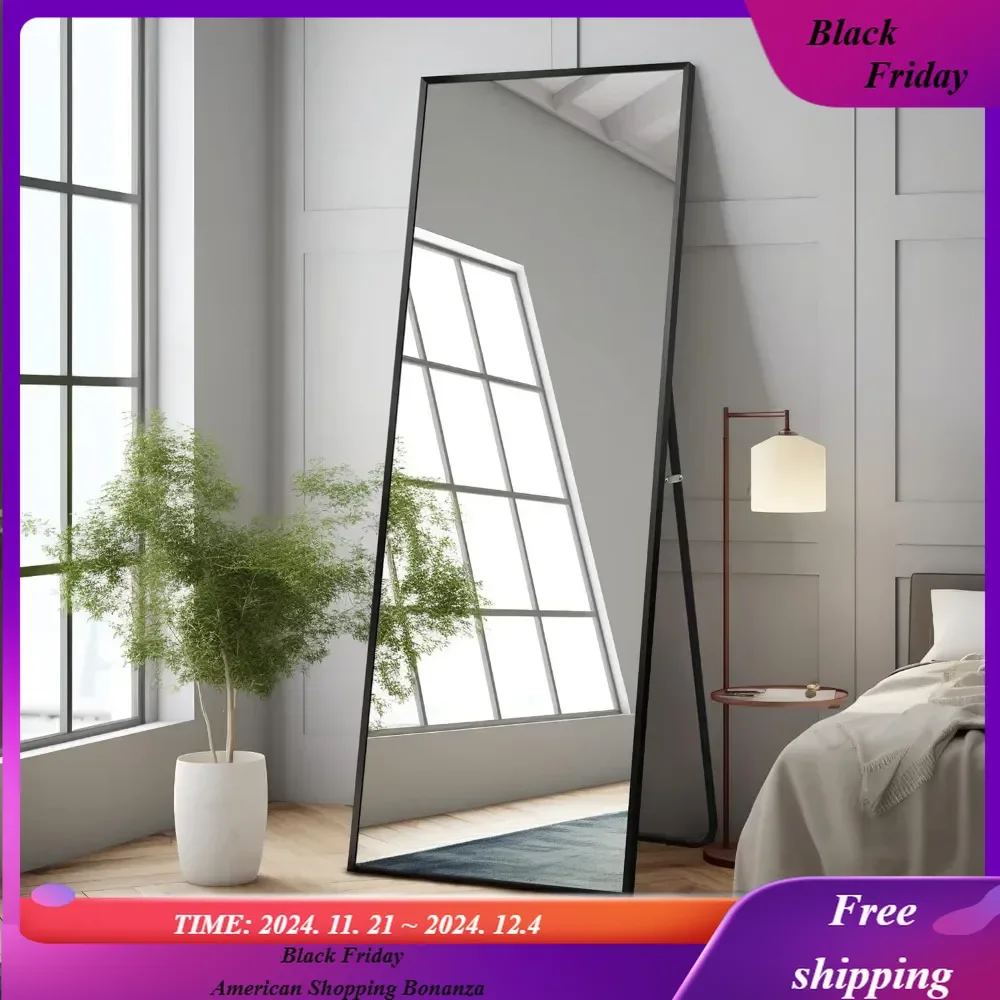 

Full Length Mirror Dressing 64"x21" Large Rectangle Bedroom Floor Standing Mirror Wall-Mounted Mirror Alloy Thin Frame (Black)