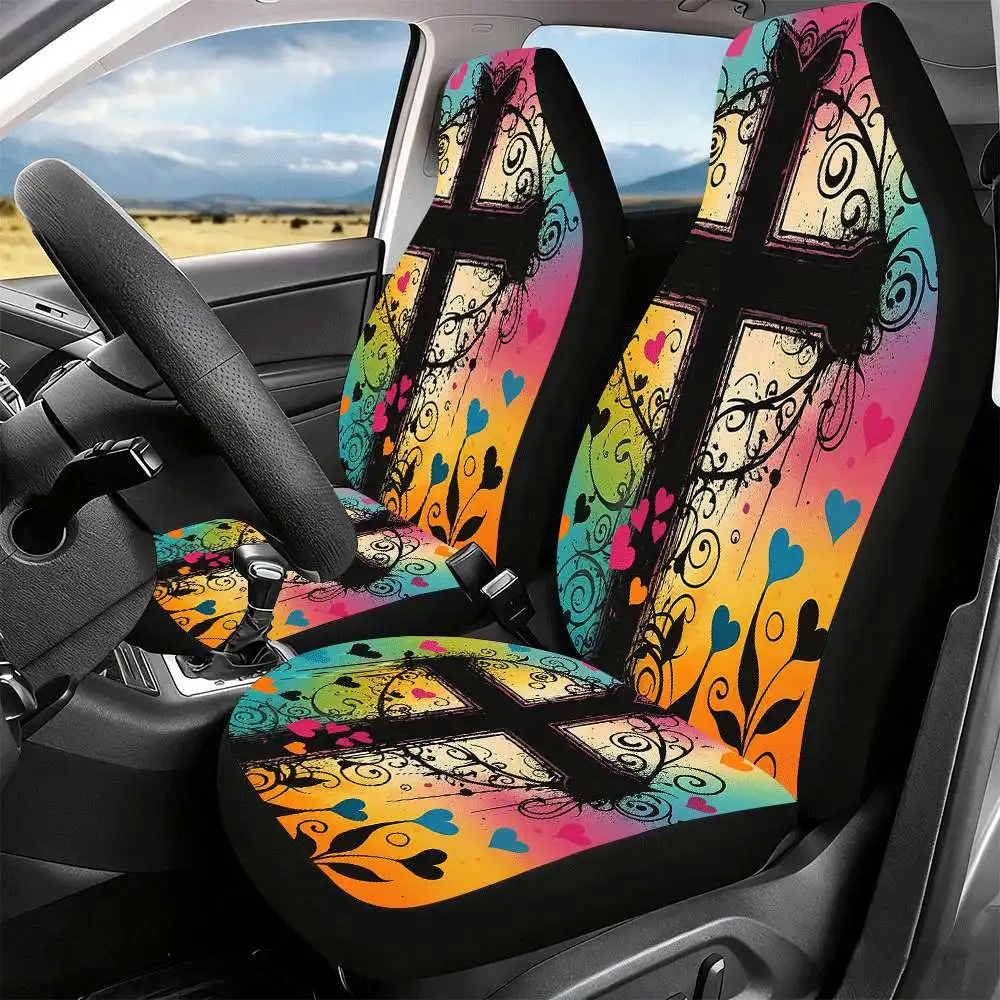2pcs Colorful Cross Heart Car Seat Covers Suitable for front seats high back design material suitable for cars SUVs and trucks