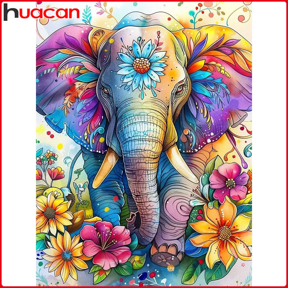 Huacan Neuheiten 2026 DIY Diamantmalerei Elefant Diamant-Mosaik Tier Blume Komplettes Set Geschenk