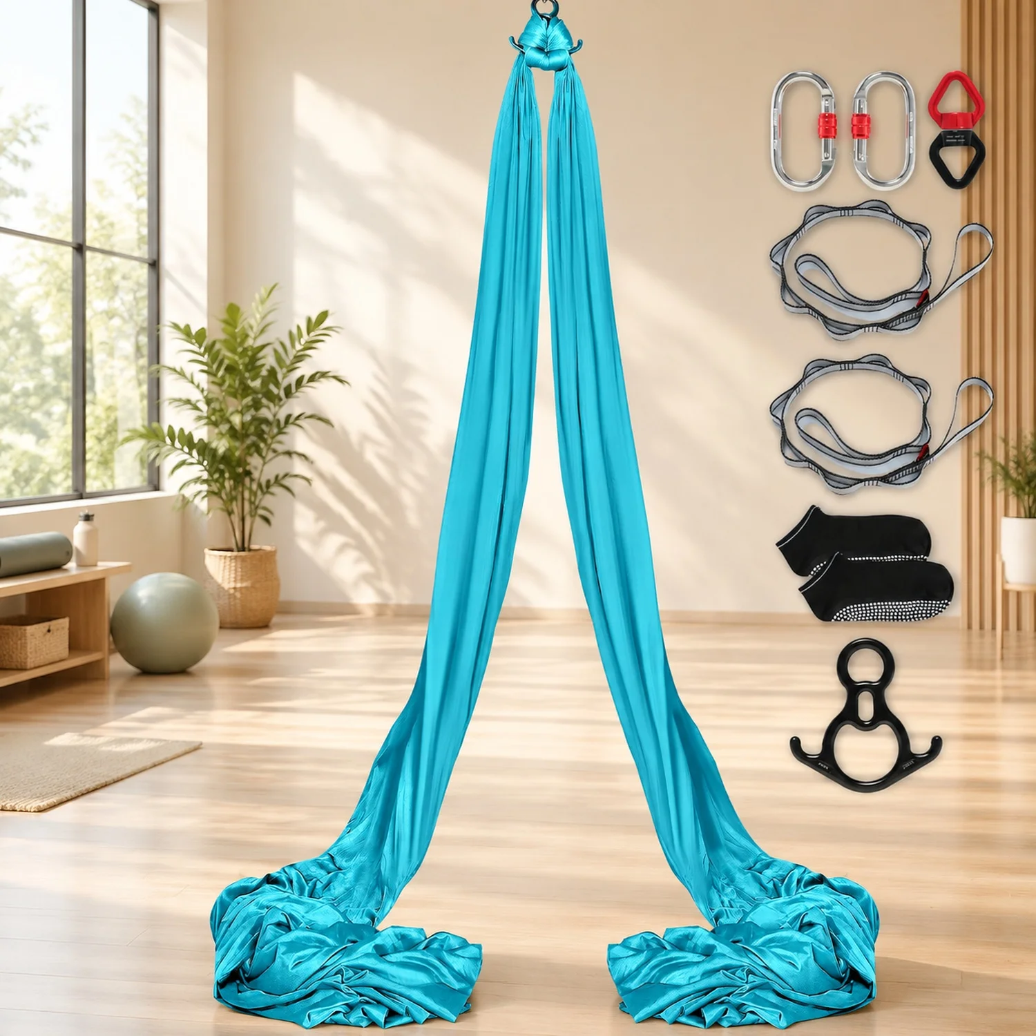 Aerial Silk & Yoga Swing, 11 Yards, Hammock Kit with 100gsm Nylon Fabric, Full Rigging Hardware & Easy Set-up Guide, Antigravity