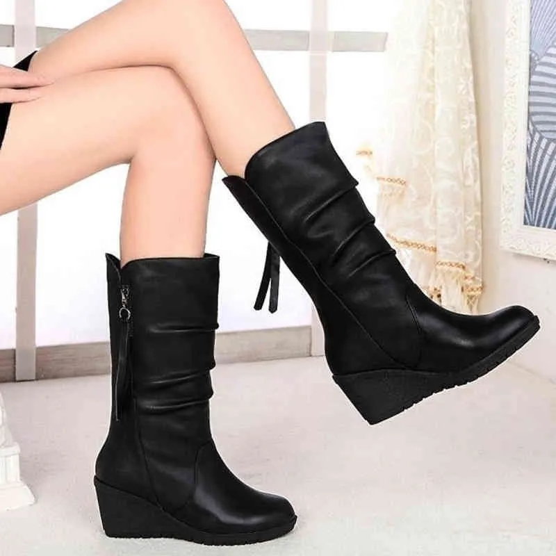 2024 herbst Winter Anti Slip Hang Ferse Frauen Boot Casual Mitte Rohr Boot Warme Schnee Boot Englisch Chelsea Boot Große Frauen schuhe