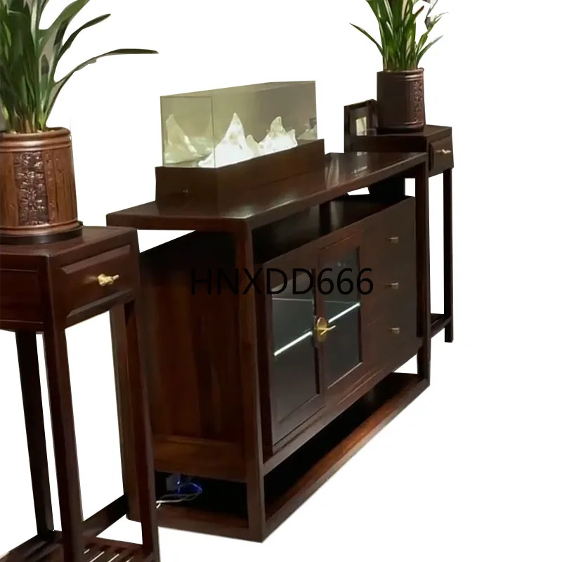 

New Chinese ebony dining side cabinet Modern simple locker Solid wood wall tea cabinet