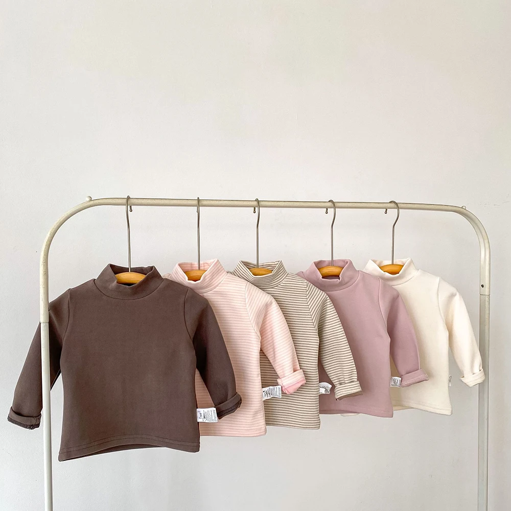 Autumn Girls Undershirt 6M-4T Warm Baby Boys Bottoming Shirt Solid Color Children's Blouse Kids Clothes Toddler Tops T-shirt
