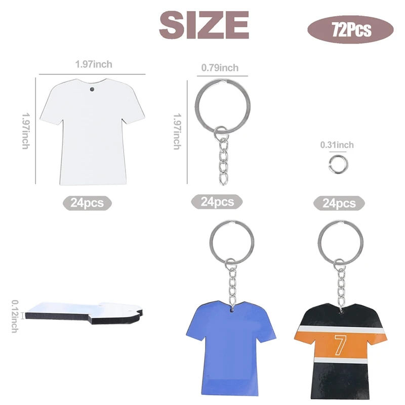 72Pcs Sublimation Keychain Blanks Bulk Kit - Sublimation Blanks Keychain Set With White Protective Film - MDF Sports Keychain