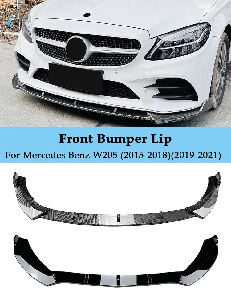 

For Mercedes Benz C Class W205 Carbon Fiber Car Front Bumper Lip Splitter C300 C160 C200 C350e C260 AMG 2015-2021 Glossy Black