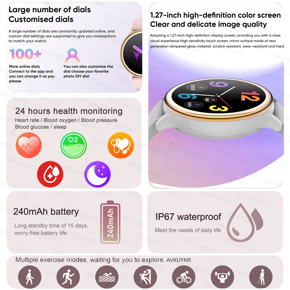 New AMOLED Smart Watch Women Customised Dials Clock Bluetooth Call Voice Control Waterproof Smartwatch Woman For HUAWEI Xiaomi