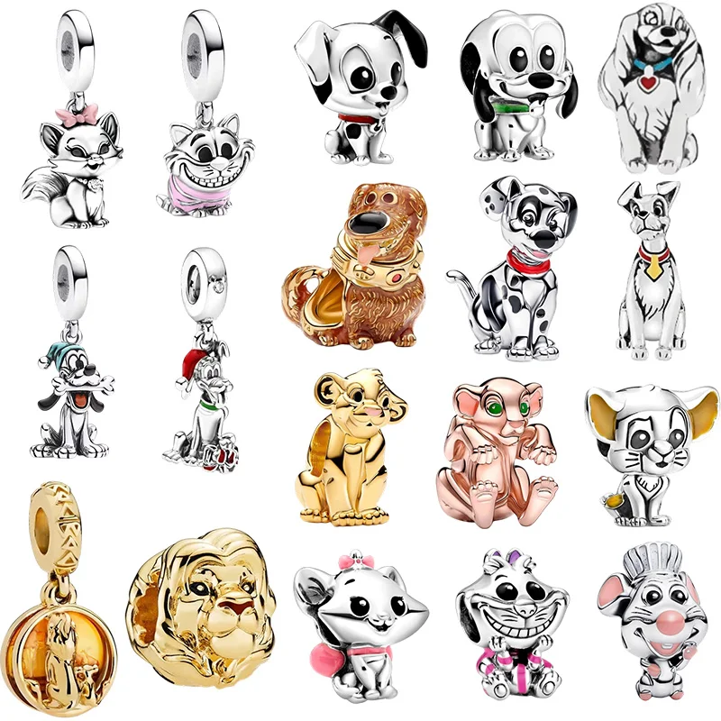 Nuevas cuentas de joyería DIY de Marie la Gata, el Perro Leal, Miss y Tramp, y El Rey León, ideales para pulseras de mujer.