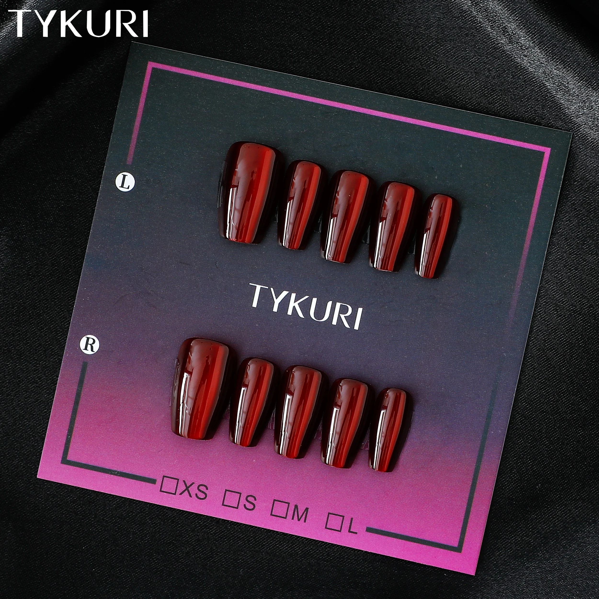 

Накладные ногти TYKURI Short Coffin, однотонные вишнево-красные, с желейным клеем, для офиса, класса люкс