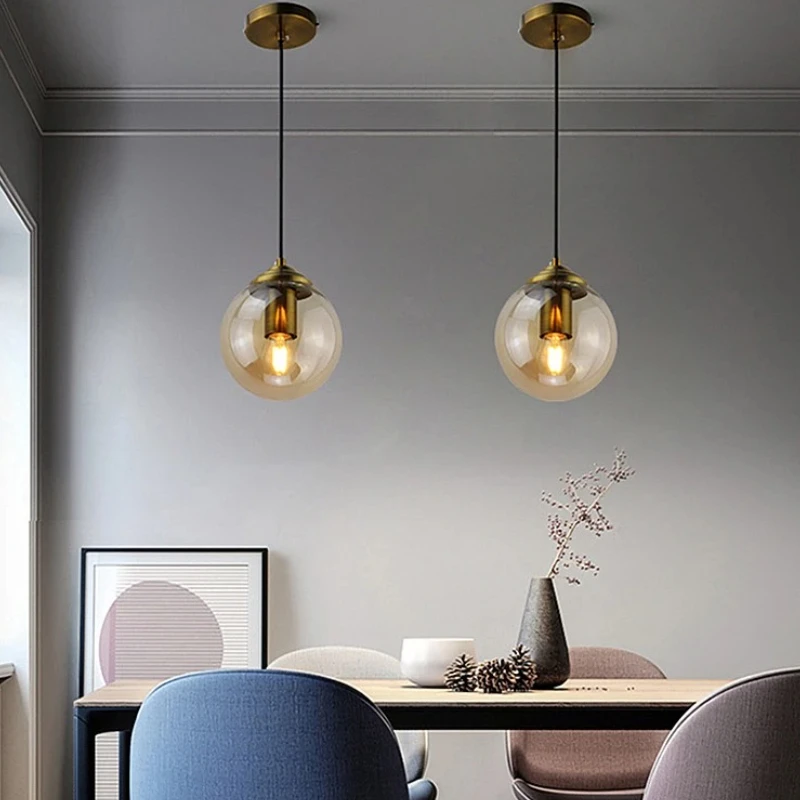Modern Luxury Metal Chandelier Nordic Creative LED Glass Pendant Lamp Living Room Dining Room Bedside Simple Small Hanging Lamp