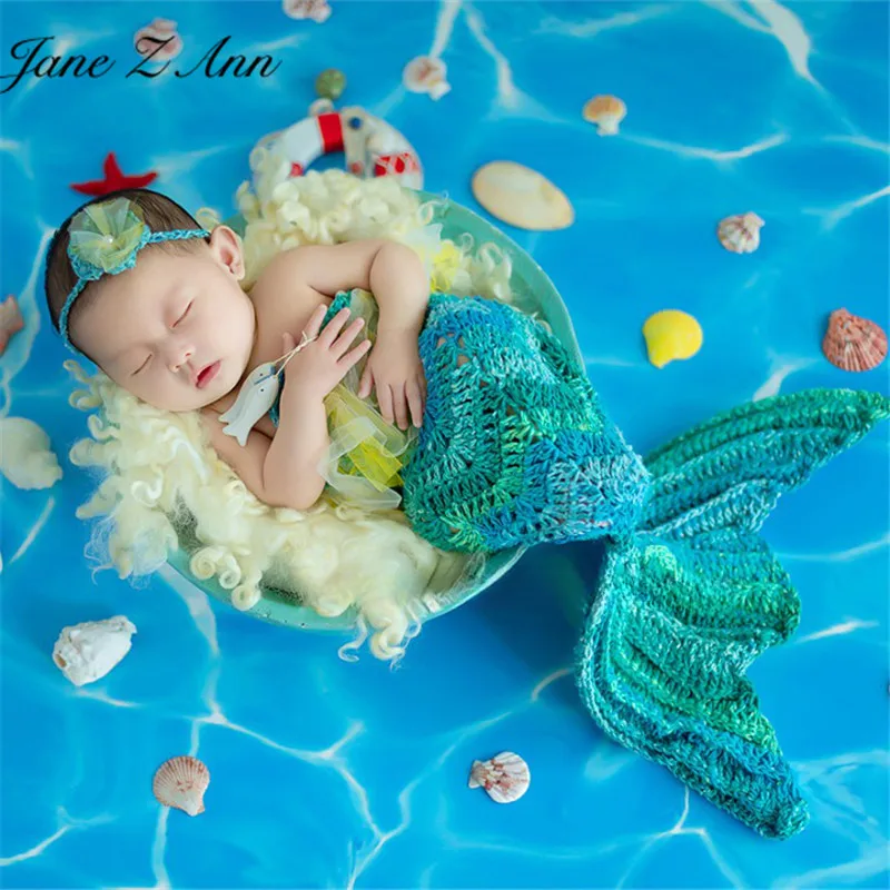 

Yarn edge beauty fish tail woven suit headwear newborn photography props baby girl boy mermaid costume