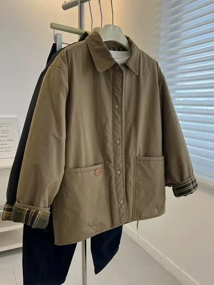 

Korean Sle Casual Workwear Cotton Jaet Women Winter Lazy Sle Loose plus Size Thi Warm Cotton Coat Outerwear