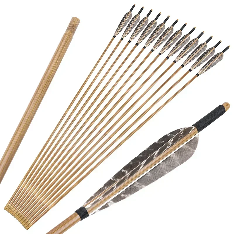 

6/12pcs Archery Bamboo Arrow Bamboo Shaft 8mm With Water Shape Turkey Feathers Hunting Bow And Arrow Shooting Accessories