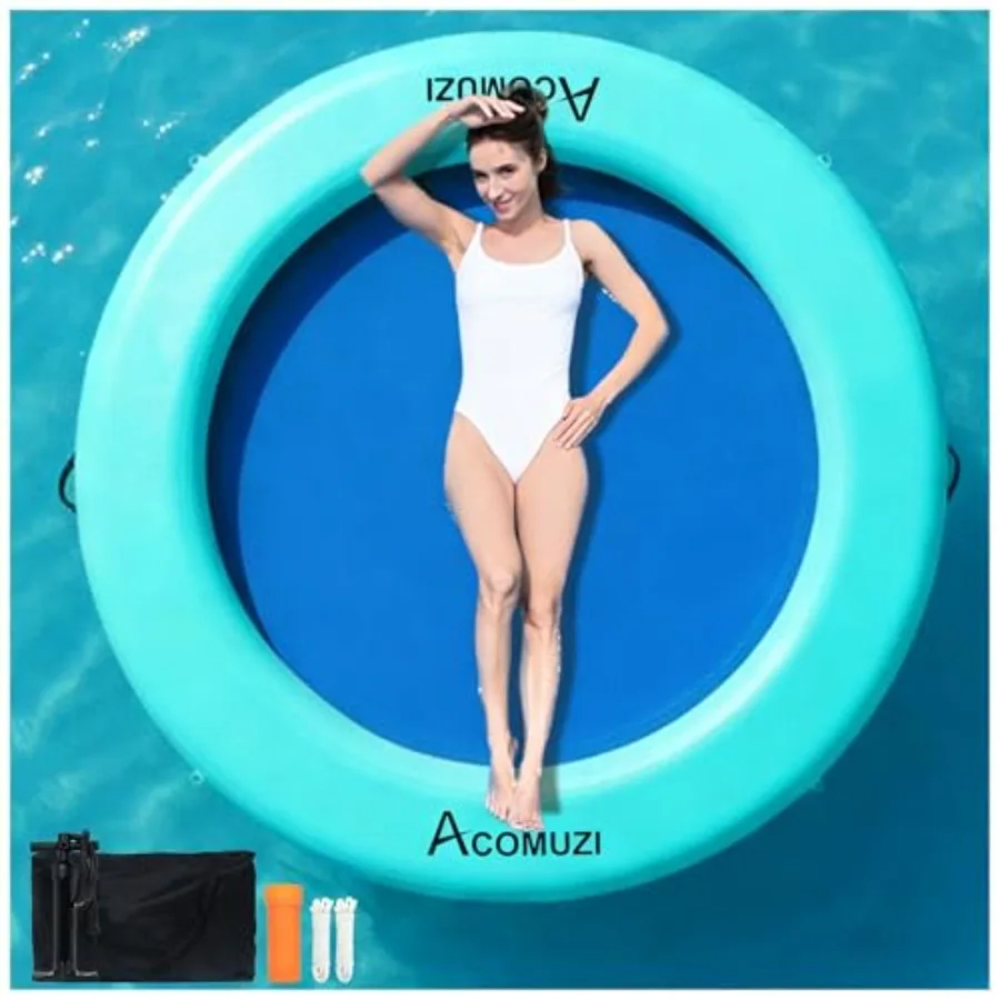 

Round Inflatable Floating Dock for Adults Heavy Duty Water Hammock Float Ring for Lake and Ocean 6FT/8FT/10FT/12FT Blue