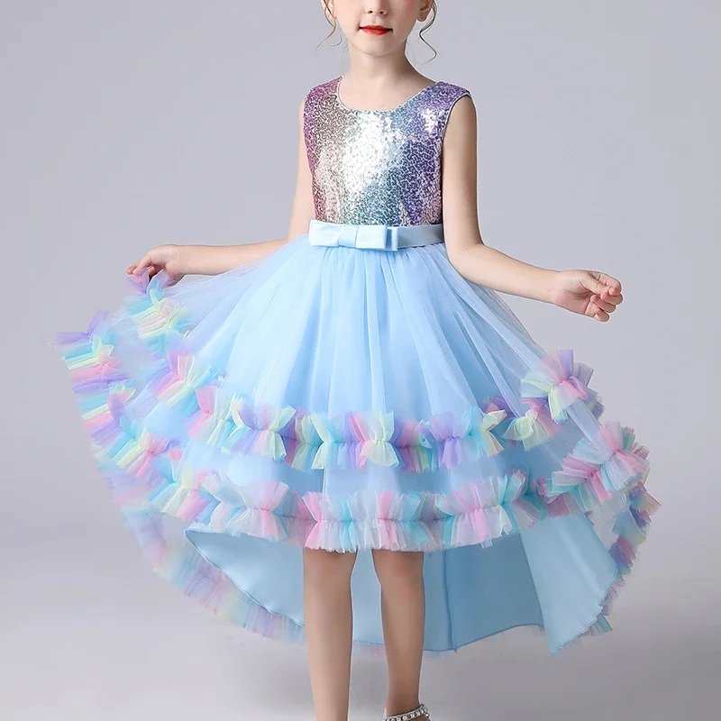 Tailing-Robe de princesse à paillettes pour enfants, jupe de gâteau, fête de mariage, enfants de 4 à 12 ans