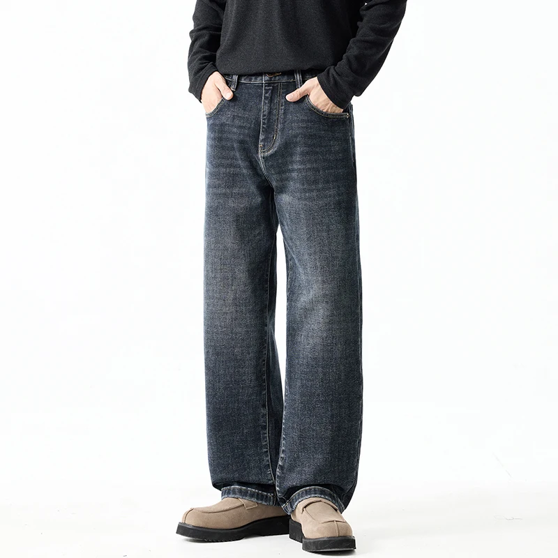 KSTUN Men's 2026 Winter Fleece Lined Wide Leg Jeans Thickened Premium Denim Vintage Washed Loose Straight Streetwear Trousers