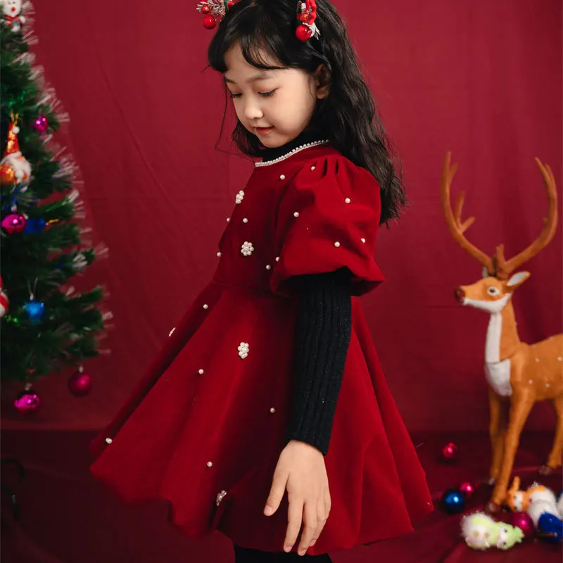 red velvet christmas dress baby girl Sophie & Lucas Baby Girls Velvet Christmas Bubble with White Petal Collar