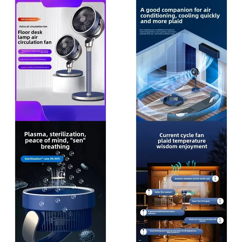 Air circulation fan, household electric floor fan, intelligent remote control, DC inverter, vertical