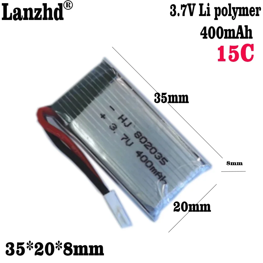 

NEW 3.7V 15C power polymer battery 400mAH Li batteries For remote control car airplane model aircraft drone battery 802035