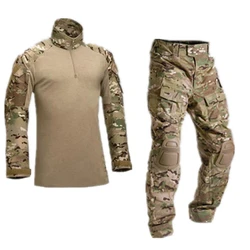 Outdoor Airsoft Military Uniform Paintball Shirt Hunting Clothes Combat Shirt Tactical Camo Shirts Cargo Pants with Pads