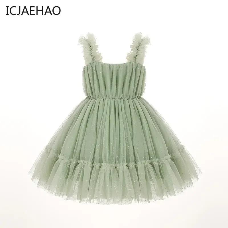 2025 Baby Dress For Girl Sleeveless Sling Dresses Pleated Ball Gown Sweet Girl Children Birthday Party Cost Girls Dress