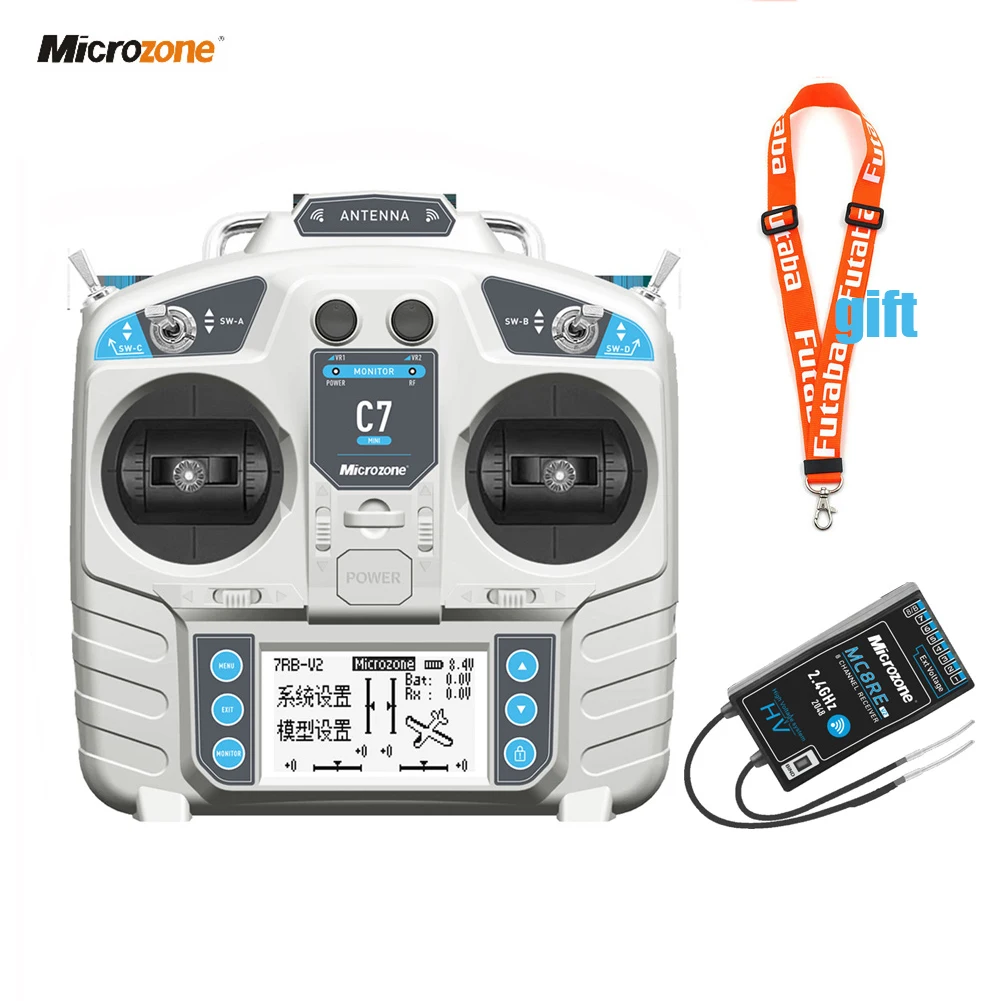 MicroZone MC7 C7 MINI 2.4G Controller Transmitter with MC8RE Receiver Radio System for RC Aircraft Drones Multirotor Helicopters