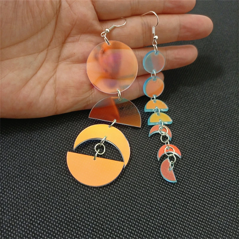 KUGUYS Iridescent Color Moon Round Long Earrings for Women Girls Geometric Trendy Acrylic Party Everyday Jewelry Accessories