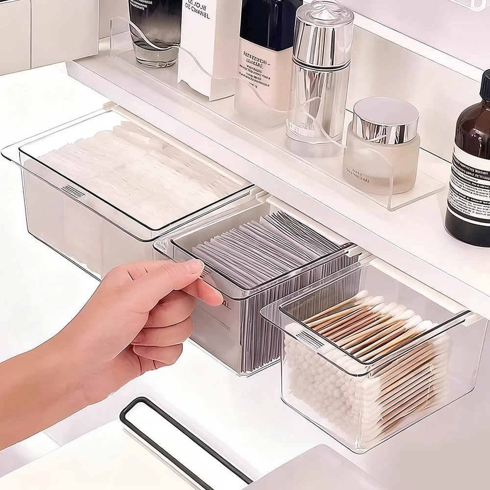 خزانة صغيرة معلقة درج صندوق تخزين ل تحت خزانة حمام مكتب ذاتية اللصق المنظم صندوق مخزن للمكياج الحاويات