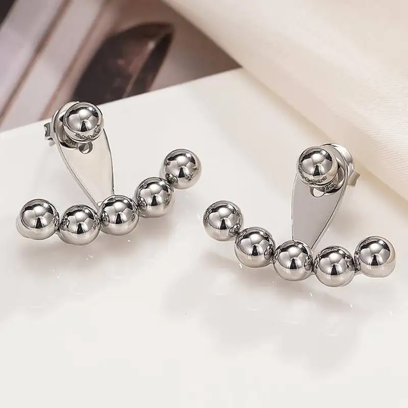 Huitan Geometric Design Stainless Steel Women Stud Earrings Beads Fashion Party Silver Color/Gold Color Accessories Lady Jewelry