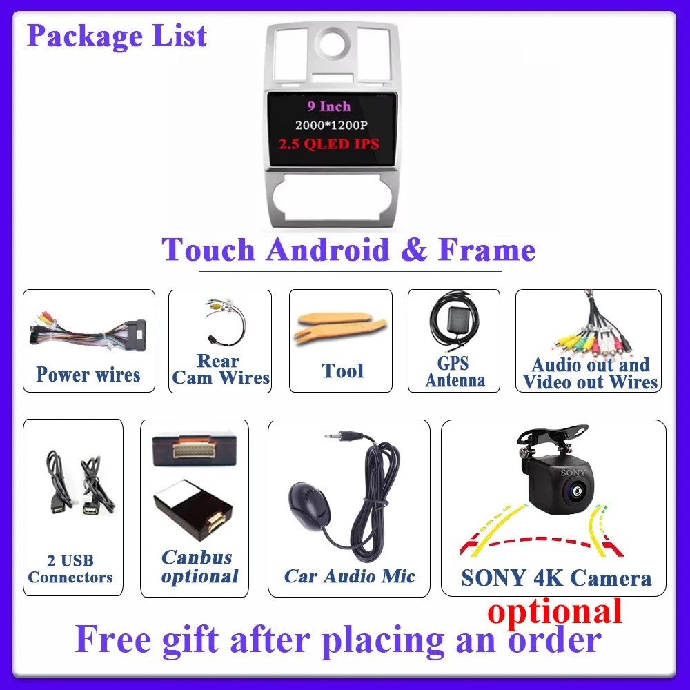 Android 15 For Chrysler 300C 2004-2011 Auto Carplay Car Radio Navigation GPS Video Multimedia Player 360 Camera 4G WIFI DSP