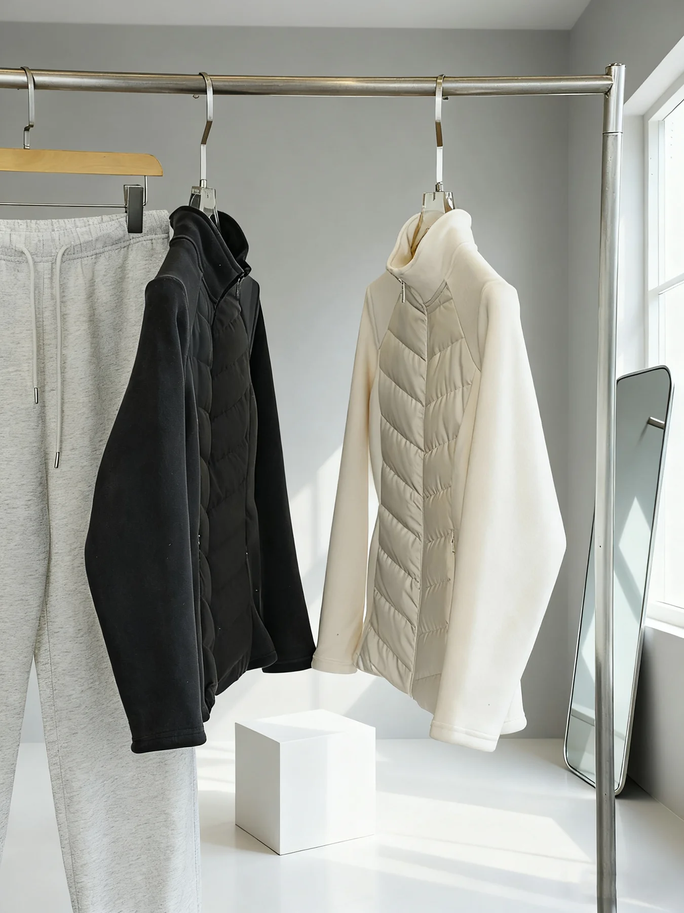 スリムフィット保温レディースダウンジャケットスタンドアップカラー無地スプライス長袖軽量通勤厚手コート