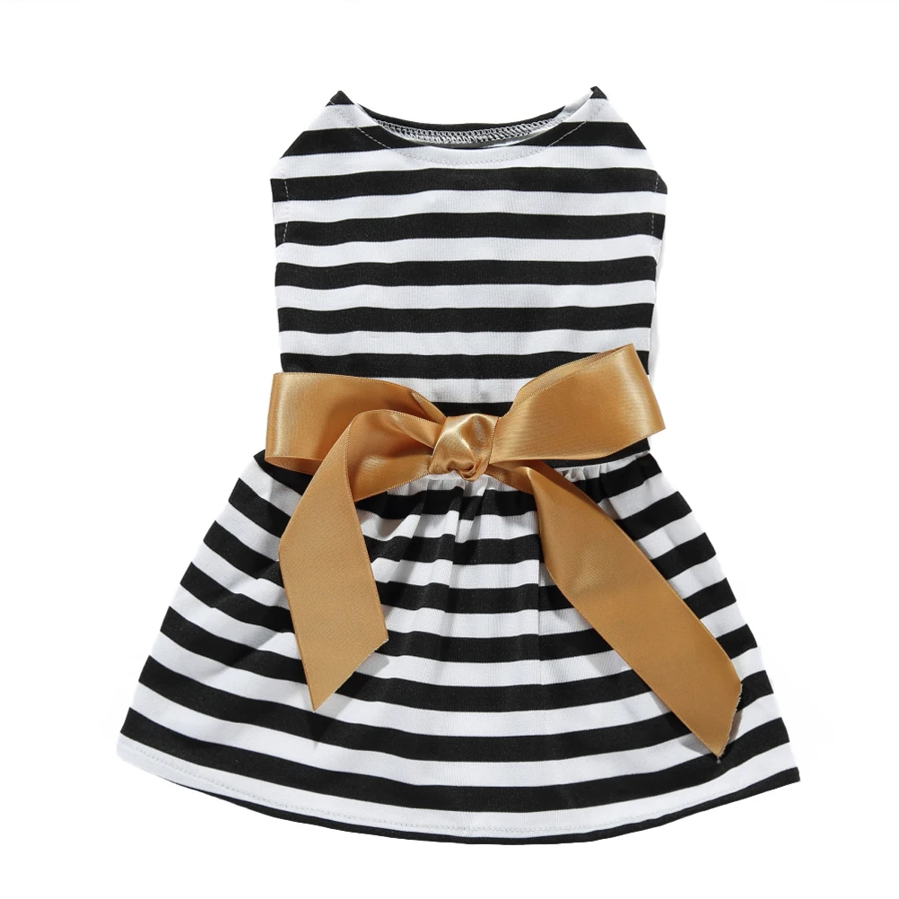 

Elegant Dress with Black White Striped Design Sleeveless Comfortable Fit for Small Dogs Daily Wear Vacation M