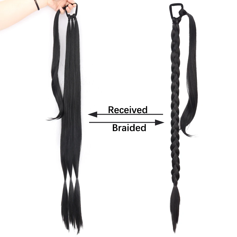 Synthetic Long Braided Ponytail Hair Extensions With Rubber Band Black Brown DIY Pony Tail Hairpiece Braids For Women