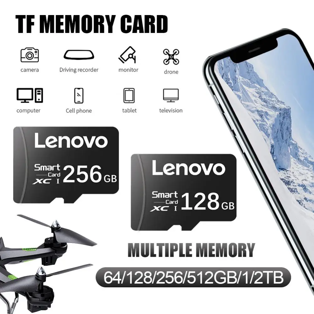 Lenovo Memory TF Card 128GB 256GB 512GB SD/TF Flash Memory Card 1TB 2TB 64GB Micro TF/SD Flash Card For Phone Ps5 Dropshipping