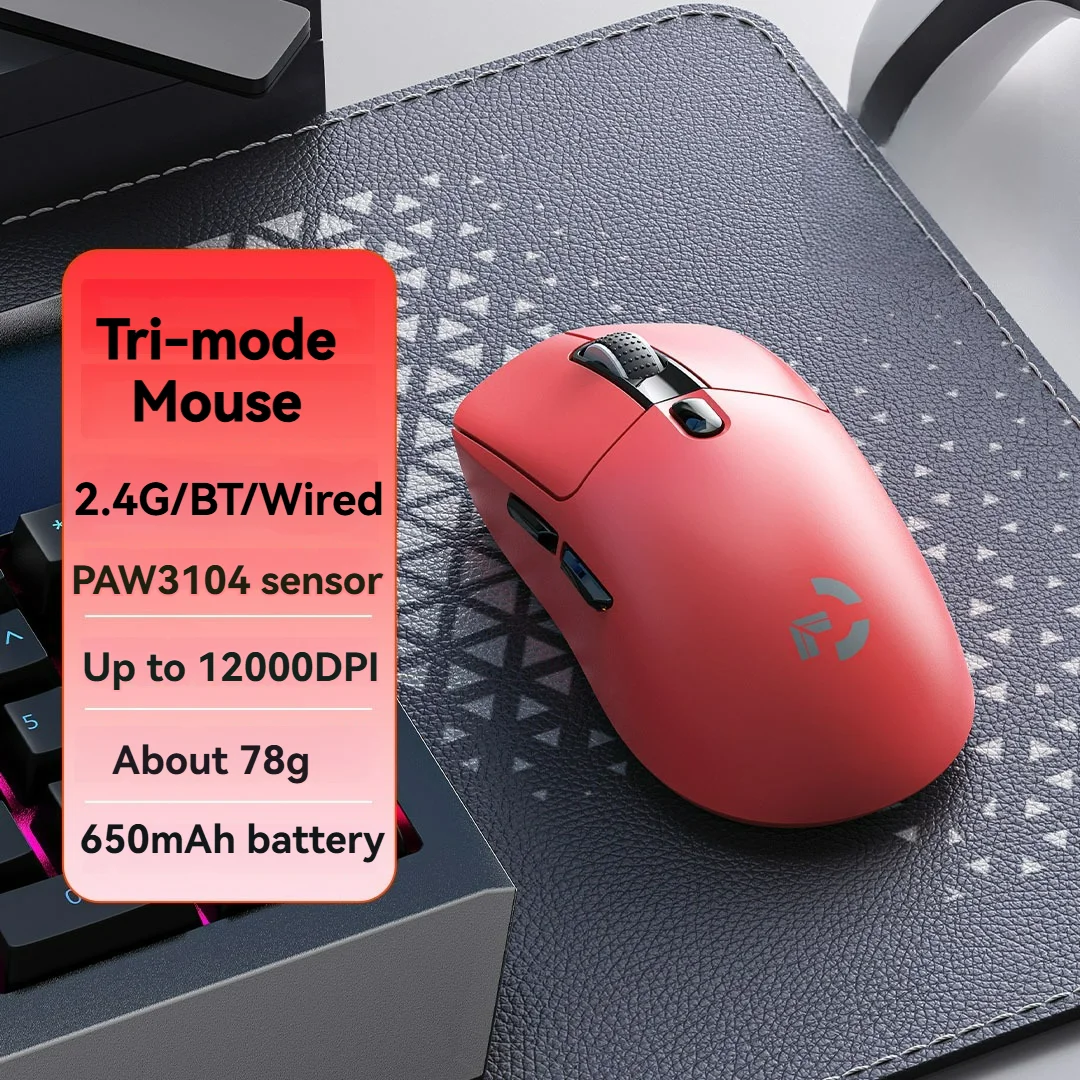 

Tri-Mode Lightweight Game Mouse Bluetooth 2.4G 650mAh Battery RGB Backlight 12000DPI PAW3104 Game Mouse 1000HZ Rate of Return