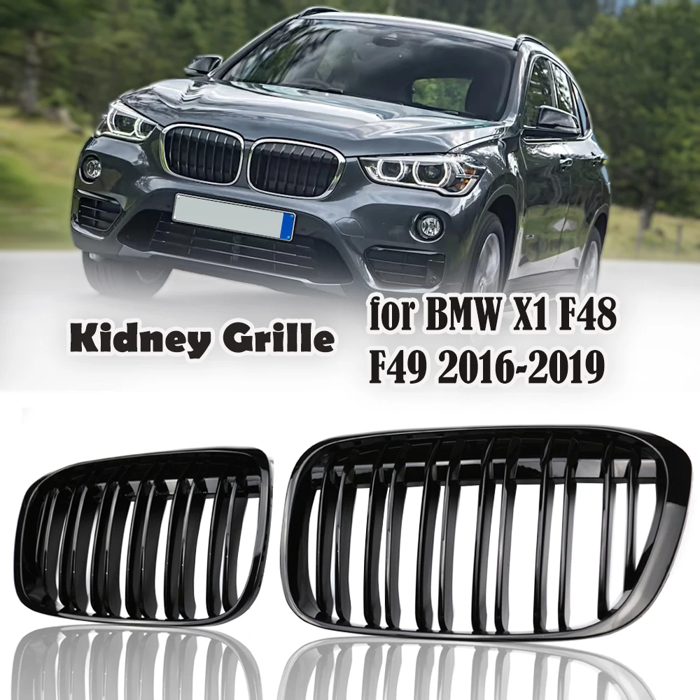 

1 Pair ABS Dual Line 2 Slats Car Front Bumper Grills Kidney Grille For BMW X1 F48 F49 2016 2017 2018 2019 2020 Auto Accessories