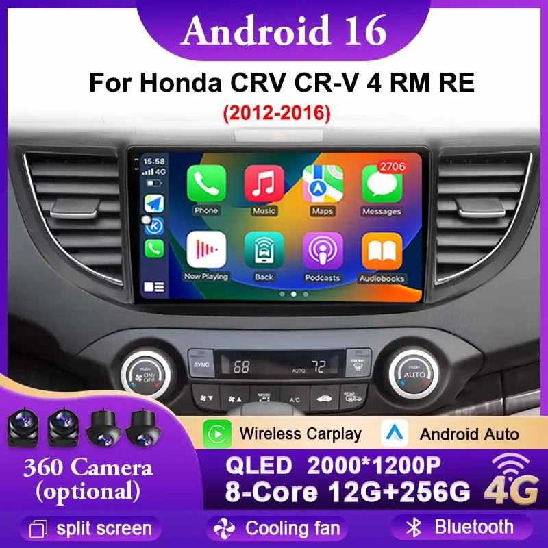 

Android 16 для Honda CRV CR-V 4 RM RE 2012-2016 Автомобильный плеер BT Авто Радио Мультимедиа GPS Видеонавигация Carplay 4G WIFI DSP
