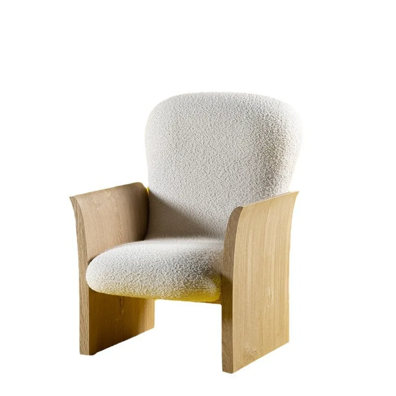 Nordic minimalist, small apartment living room, solid wood sofa, lamb wool sofa chair, coffee shop