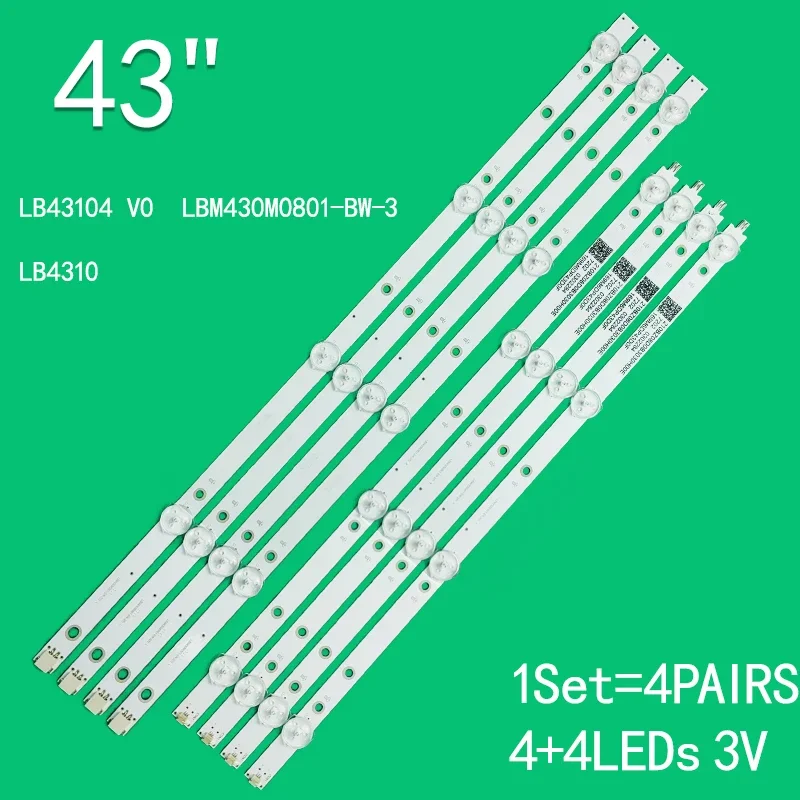 

LED backlight strip 8 lamp for PHILIPS 43"TV 43PUS6162 43PUS6412 LBM430M0801-BW-3 TPT430U3-EQYSHM.G TPT430H3-QVN01.U LB43104